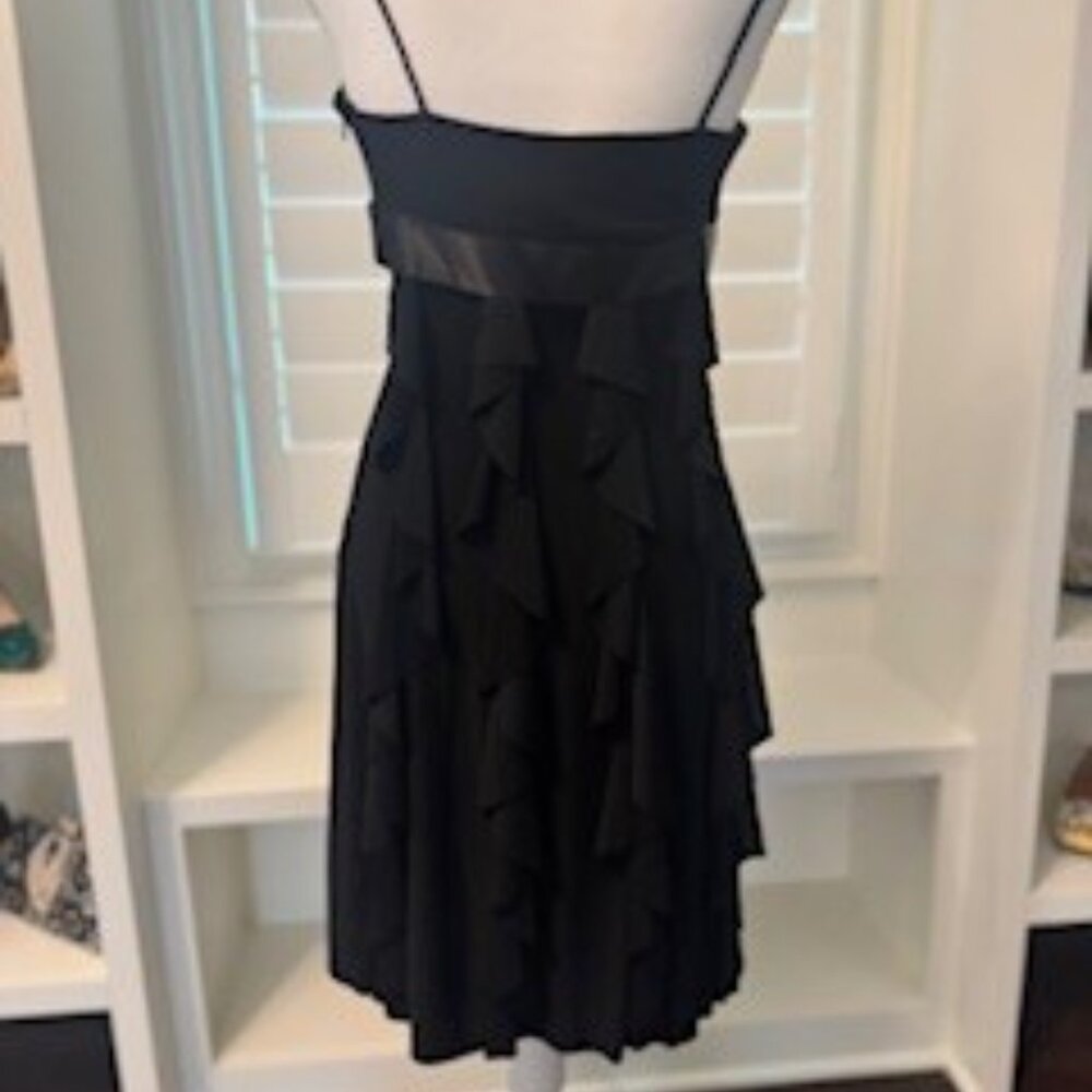 Black Ruffle Cocktail Dress with Rhinestone Brooch - Picture 7 of 8